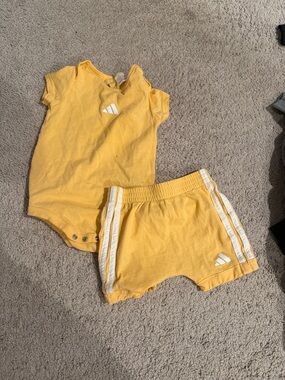 adidas Yellow Baby Bodysuit and Shorts Set with White Accents